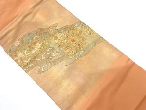 引箔　汕頭蘇州刺繍　霞取りに華紋花唐草模様名古屋帯